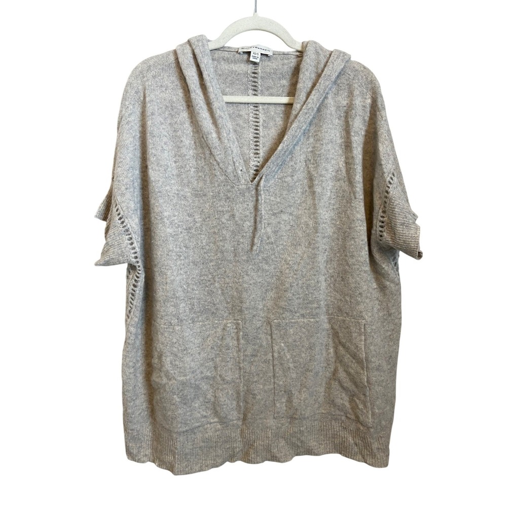 WHITE+WARREN Cashmere Hoodie Sweater Oversized Short Sleeve Light Gray XS S